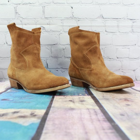 14th & Union Brown Suede Wooden Pull On Heeled Ankle Boots Size 7.5 - Picture 3 of 9